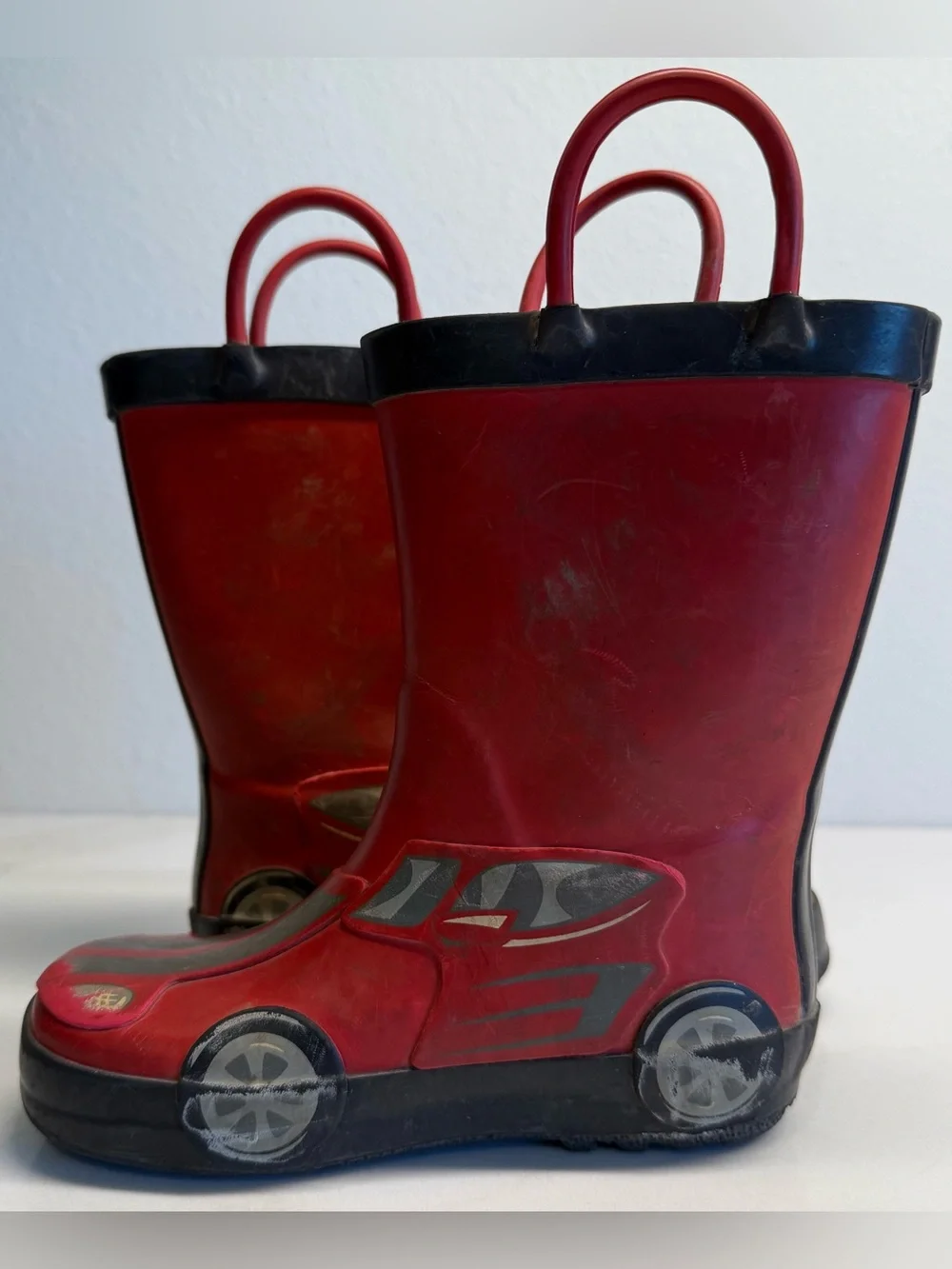 Cat & Jack Red Race Car Rain Boots Toddler Size 8